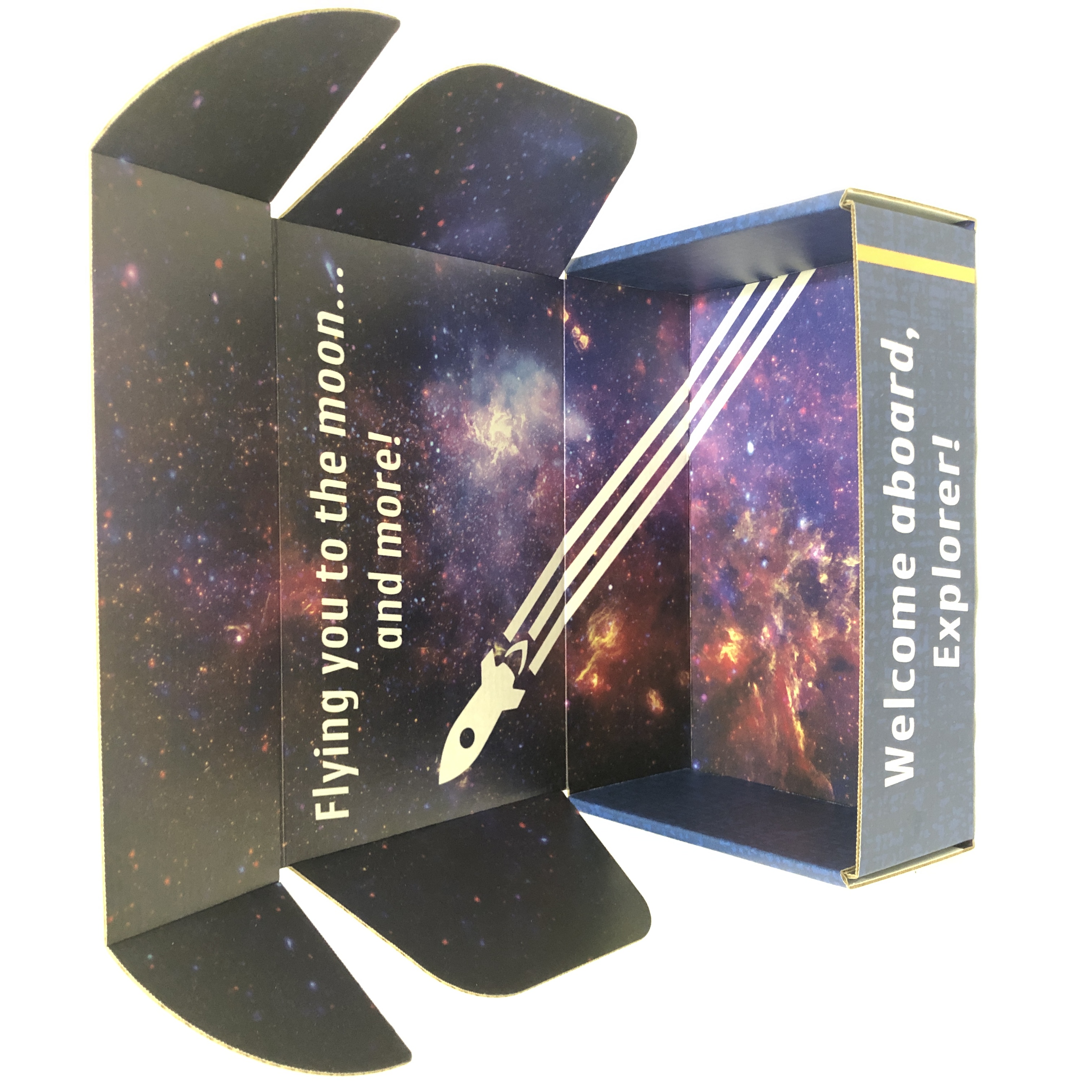 The inside of a mailer box with a high-res image of the Milky Way.