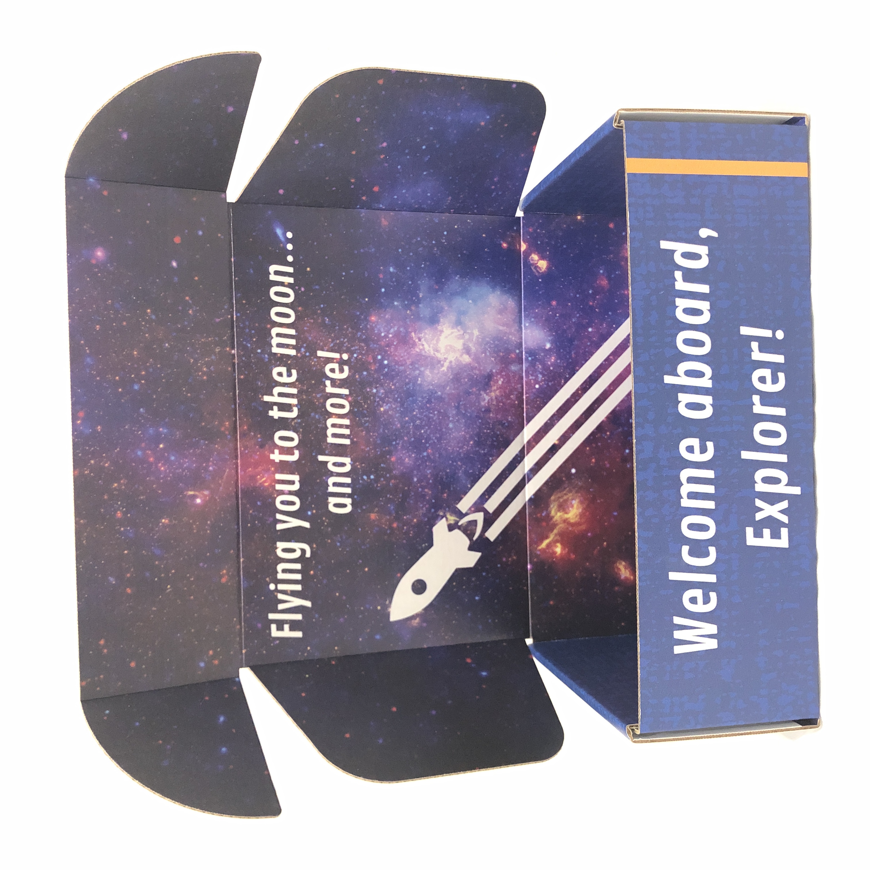 The inside of a mailer box with a high-res image of the Milky Way.