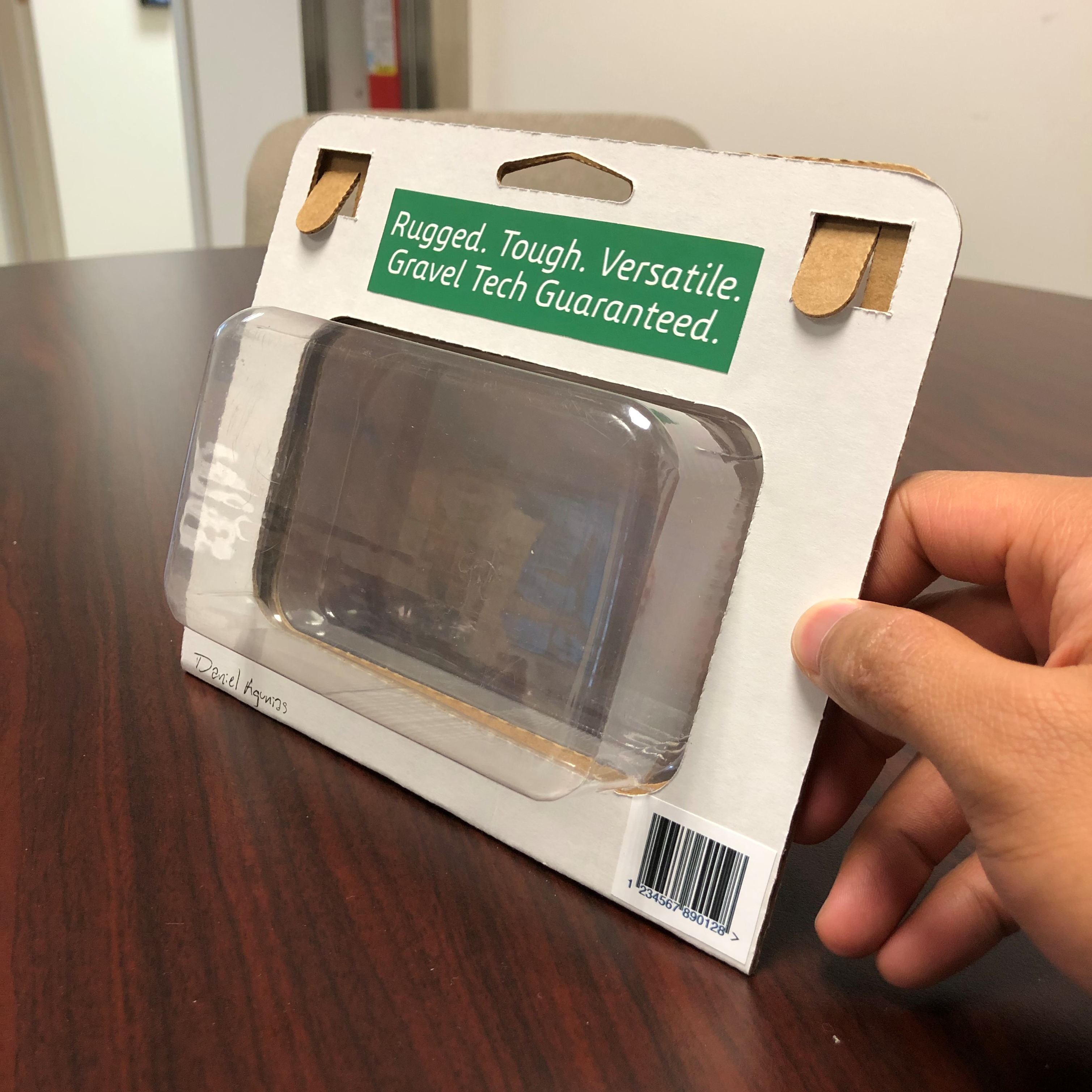 The front of a clamshell package for Gravel Tech, a fictional brand.